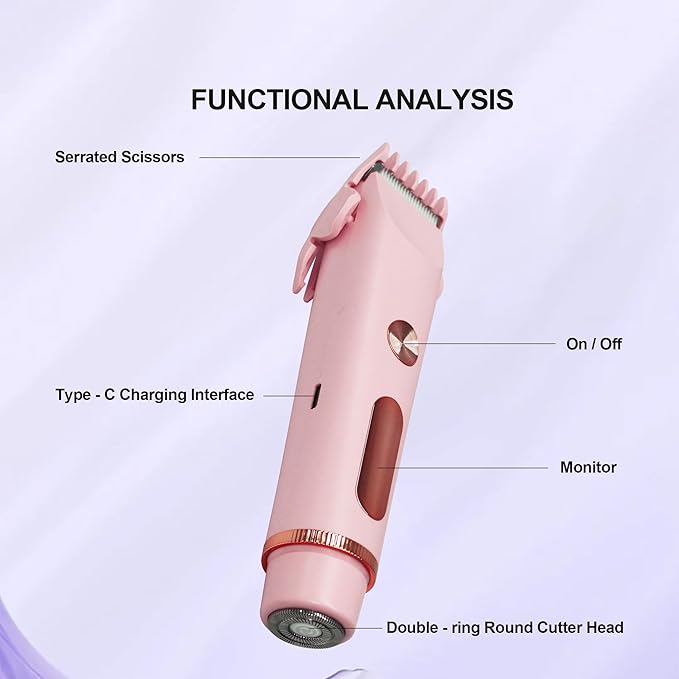 2025 Upgraded Bikini Trimmer for Women & 2 in 1 Dermave Bikini Shaver with LCD Display, Dual Head Cordless Electric Shaver, IPX7 Waterproof Wet/Dry Body Hair Trimmer for Face Body Intimate Areas,Pink-VivaGrace Women