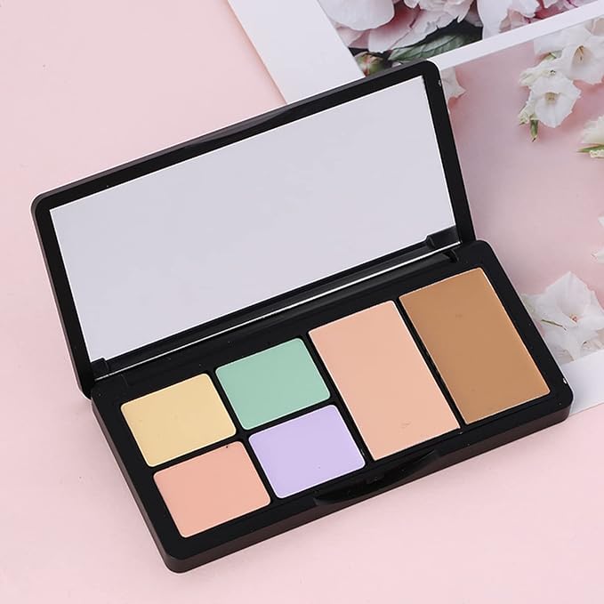 Concealer Contour Palette, 6 In 1 Color Correcting Concealer Contour Makeup Palette, Contouring Foundation Highlighting Makeup Kit for Dark Circles, Blemish With 2 Packs Brush (1#)-VivaGrace Women
