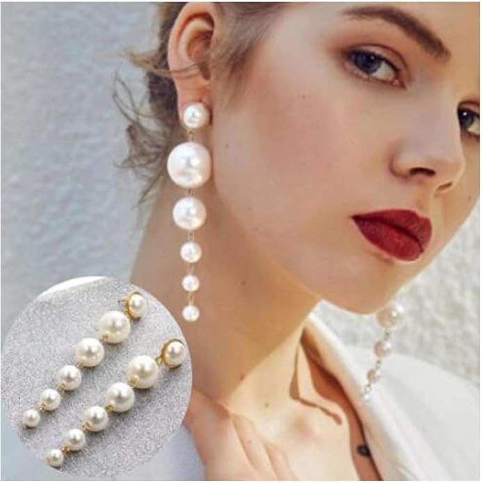 Boho Pearl Drop Dangle Earrings Big Pearl Tassel Earrings Gold Long Drop Earrings Elegant Vintage Earrings Jewelry for Women-VivaGrace Women