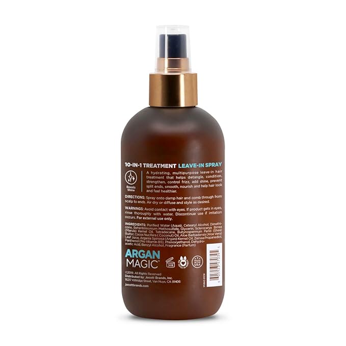 Argan Magic 10 in 1 Hair Treatment & Stylizing Multipurpose Leave in Spray for all Hair Types | Made in USA | Paraben Free | Cruelty Free (8 oz)-VivaGrace Women