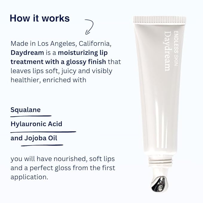Endless Skin - Daydream - Natural Vanilla Flavor Lip Balm with Jojoba Oil, Hyaluronic Acid and Squalane - Ultra Glossy Finish that Nourishes and Hydrates Your Lips - Vegan and Paraben Free - 15ml-VivaGrace Women