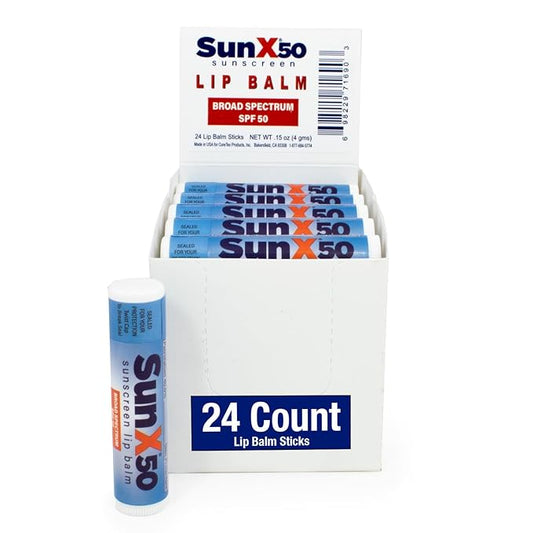 Sun X 50 Lip Balm SPF 50 (Pack of 24) - Lip Sunscreen SPF 50 Water Resistant Up To 80 Minutes and Free Parabens & Oxybenzone - Broad Spectrum (UVA/UVB) Protection-VivaGrace Women