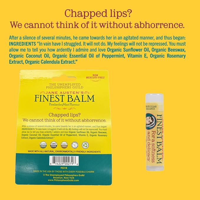 Jane Austen's Finest Balm, Lip Balm Tube, Peppermint Flavored - Cruelty-Free and Made in the USA from Natural and Imported Ingredients-VivaGrace Women