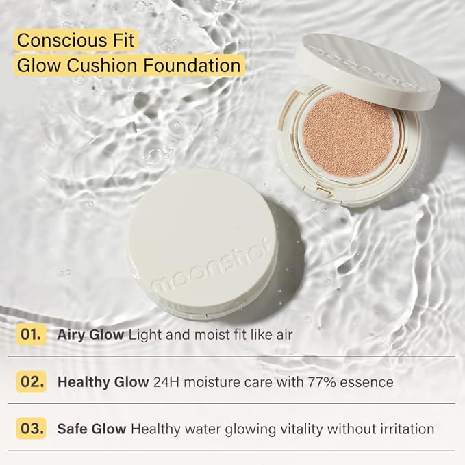 MOONSHOT KOREA Conscious Fit Cushion Foundation Medium Coverage, Long-Lasting & Buildable Foundation For A Smooth, Satin Finish, Vegan & Cruelty-Free,k-beauty (15N Cosmic Cream)-VivaGrace Women