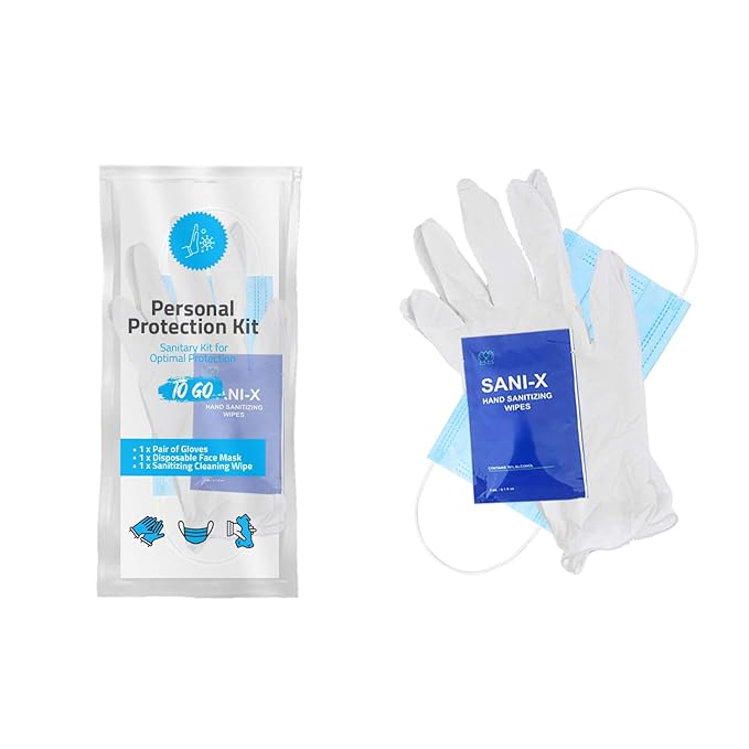 All-in-One Personal Protection Kits to GO - 10 Pack - With Plastic Gloves, Hand Cleansing Wipes, Disposable Face Mask-VivaGrace Women