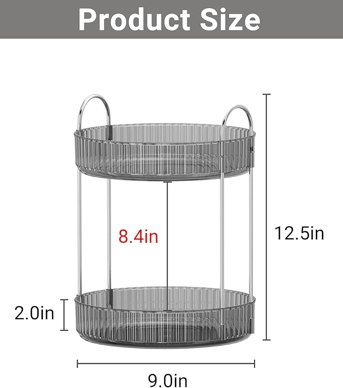 360 Rotating Makeup Organizer for Vanity,Bathroom Countertop Organizer,Spinning Perfume Organizer&Vanity Organizer(Grey-2 Tier)-VivaGrace Women