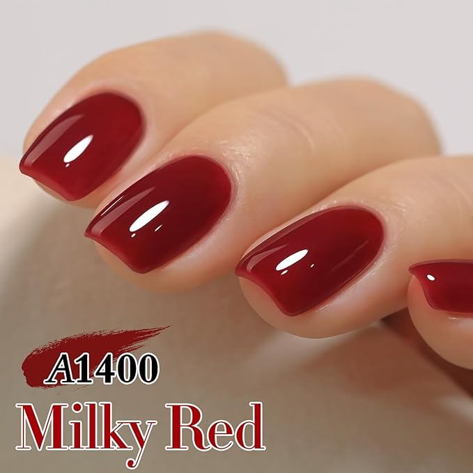 Double Rhythm Translucent Gel Polish Sheer Neutral Natural Light Milky Same Color Same Bottle 15ML Jelly Nail Polish Nail Art DIY at Home (Jelly Burgundy-A1400)-VivaGrace Women