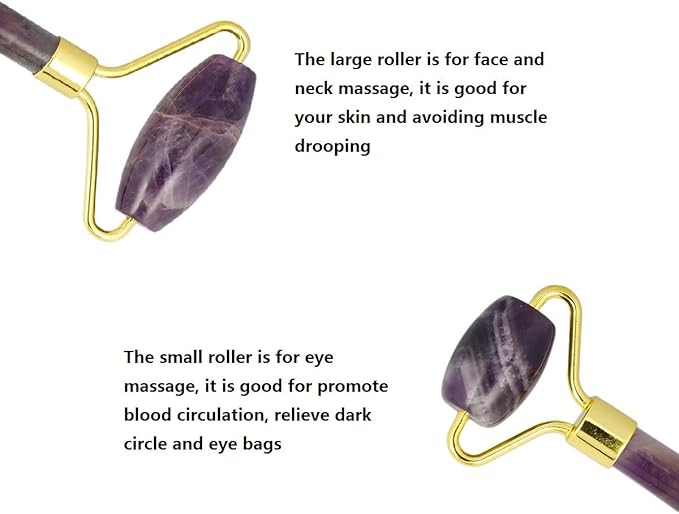 mookaitedecor Amethyst Roller & Rose Quartz Gua Sha Scraping Massage Tool Set, Face Massager for Wrinkles, Anti Aging-VivaGrace Women