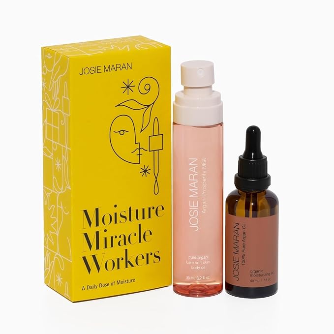 Josie Maran Moisture Miracle Workers Duo - 100% Pure Argan Oil & Hydrating Body Mist - Moisturizing Skincare Set with Nutrient-Rich Ingredients for All Skin Types - Vegan & Cruelty-Free (2 Piece Set)-VivaGrace Women