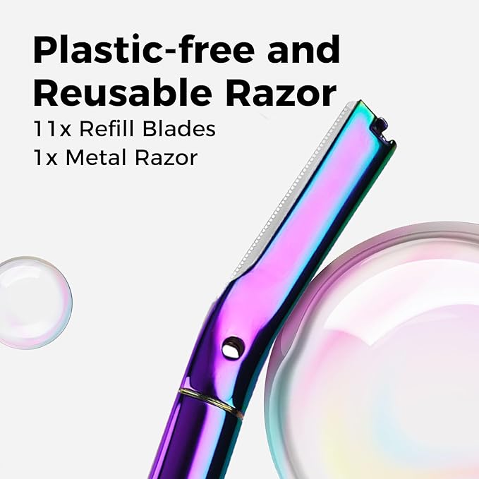 ZOMCHI Dermaplane Razor for Women Face, Premium Facial Razor & Eyebrow Razor, Dermaplaning Tool with Metal Handle, Removes Peach Fuzz, Exfoliates Skin, 11 Blades (Rainbow)-VivaGrace Women