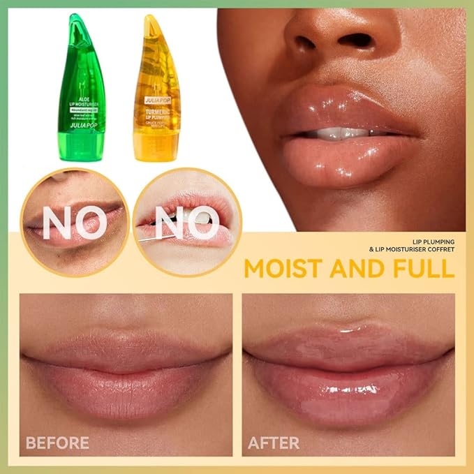 Lip Plumper Set, Natural Lip Plumper Moisturizing Aloe Vera Lip Gloss, Lip Plumper Gloss and Lip Care Serum, Beautiful Fuller, Hydrating & Reduce Fine Lines, Day and Night Ues Set-VivaGrace Women