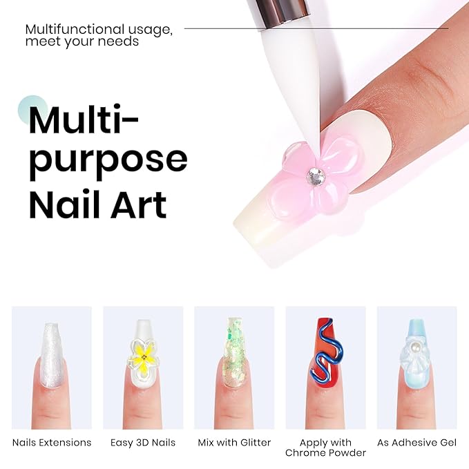 MIZHSE Solid Builder Gel for Nails Kit: 2PCS 30g 3D Pearl White & Clear Hard Gel for Nailswith Nail Forms 3D Silicone Mold Soak off U V LED Builder Gels for Extension Home Manicure-VivaGrace Women