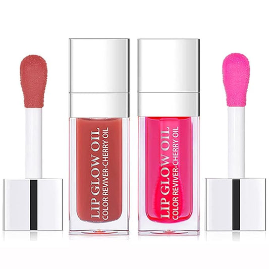 2 Set Lip Oil Hydrating Tinted Lip Balm, Plump Lip Gloss Lip Care Transparent Toot Lip Oil Tinted, Fresh Texture & Non-sticky, Nourishing Repairing Lightening Lip Lines Lip Care Products (Rosewood / Cherry)-VivaGrace Women