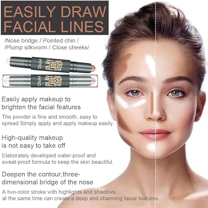 evpct 5Pcs 2In1 Face Cream Makeup Highlighter Highlight Contouring Concealer Contour Sticks Kit Bronzer Highlighter Makeup Stick and Contour Palette Illuminator Highly Piamented Long Lasting Brighten-VivaGrace Women