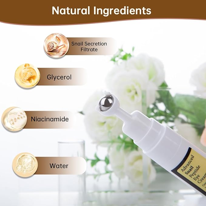 Advanced Snail Peptide Eye Cream for Dark Circles & Puffiness, Snail Mucin Eye Cream with Niacinamide Reduce Wrinkles & Fine Lines, 2 Pcs Under Eye Roller Cream for Moisturizing.-VivaGrace Women