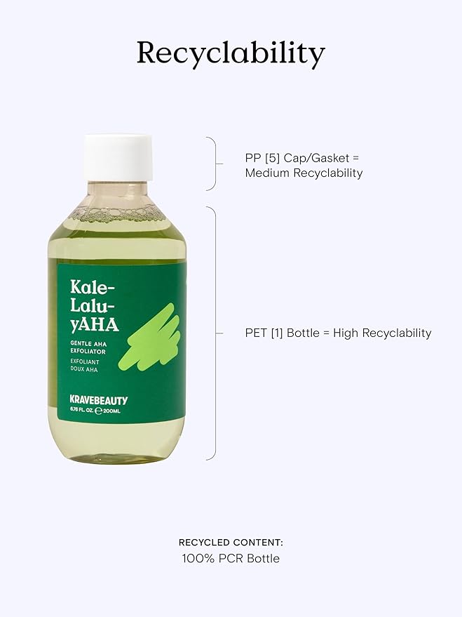 Krave Beauty Kale-Lalu-yAHA - Gentle 5.25% AHA Exfoliator with Glycolic Acid, Hyaluronic Acid, and Vitamin-Rich Kale for Texture, Discoloration, and Dead Skin Cells, Vegan and Cruelty-Free, 6.76 fl oz-VivaGrace Women
