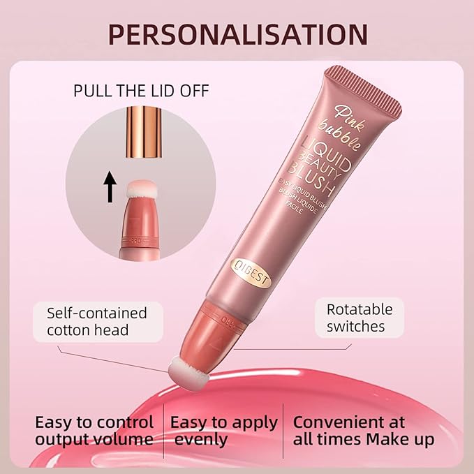 Liquid Blush Beauty Wand Matte Cream Blush Stick with Soft Cushion Applicator For Natural Cheek Tint Blendable Lightweight Long Lasting Dewy Finish makeup blush for Face(03 Plum Wine)-VivaGrace Women
