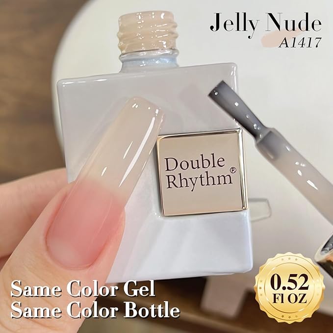Double Rhythm 0.5Oz Translucent Gel Polish Sheer Neutral Natural Light Milky Same Color Same Bottle 15ML Jelly Gel Polish Art DIY at Home (Nude Beige-A1417)-VivaGrace Women
