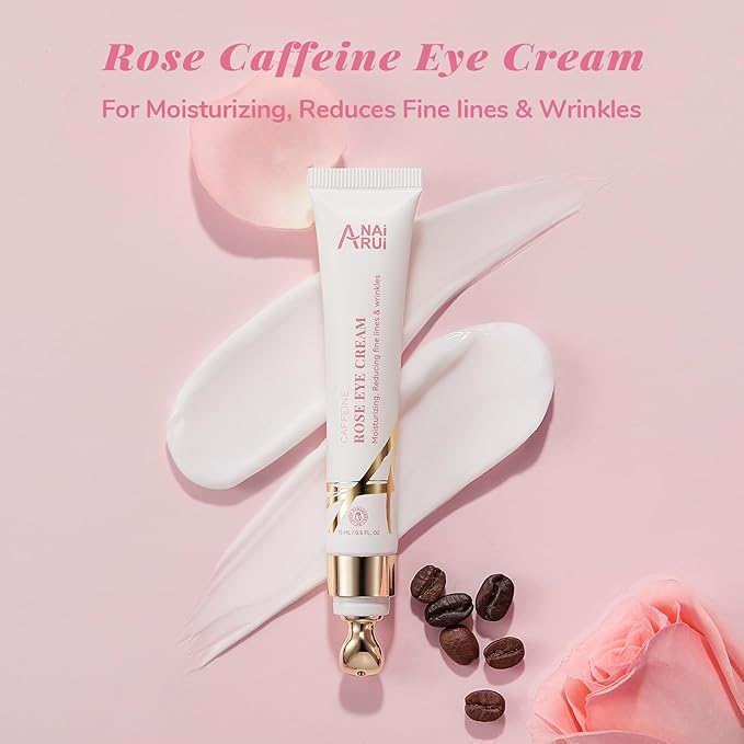 ANAI RUI Rose Caffeine Eye Cream for Dark Circles, Under Eye Serum for Puffiness Bags, Anti-Aging Eye Cream with Retinol, Collagen, Hydrating, Firming, Reduce Wrinkles and Fine Lines Daily 0.5 FL OZ-VivaGrace Women