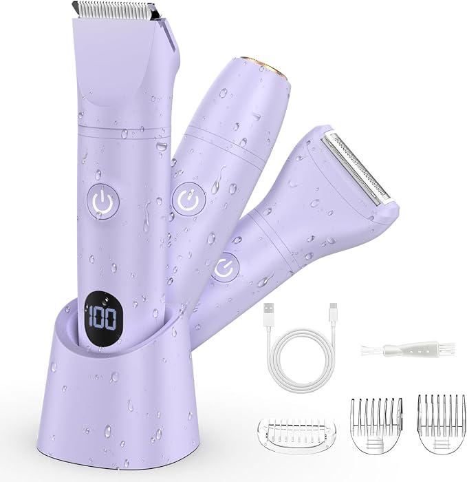 Bikini Trimmer Electric Razors for Women,3 in 1 Body Hair Removal Kit for Face,Pubic,Arm, Leg, Armpit, Bikini Trimmer,Painless IPX6 Waterproof Rechargeable Portable Lady Shavers Wet & Dry Gifts-VivaGrace Women