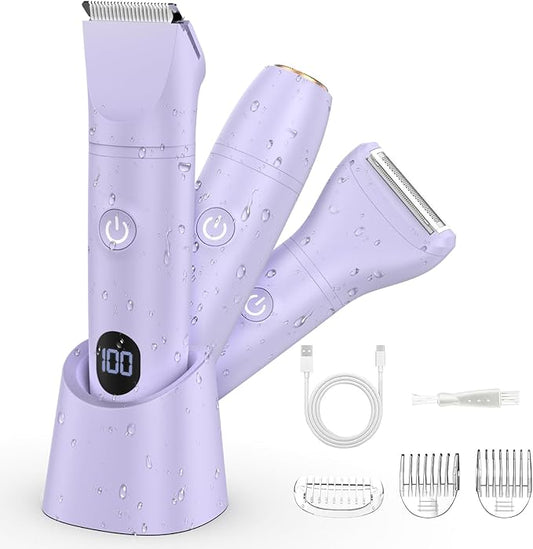 Bikini Trimmer Electric Razors for Women,3 in 1 Body Hair Removal Kit for Face,Pubic,Arm, Leg, Armpit, Bikini Trimmer,Painless IPX6 Waterproof Rechargeable Portable Lady Shavers Wet & Dry Gifts-VivaGrace Women