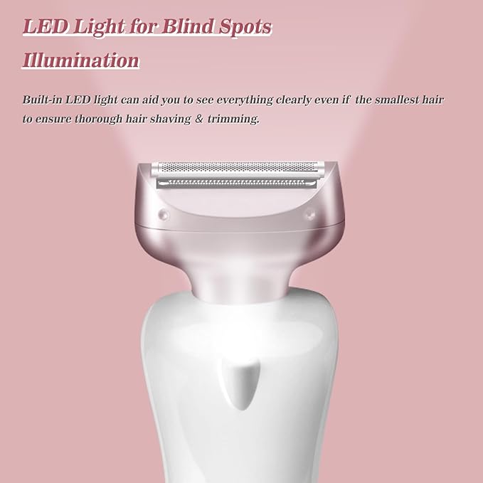 Electric Shaver for Women for Legs Bikini Trimmer Electric Razors for Women Underarm Public Hairs Rechargeable Womens Shaver Wet Dry Use Painless Cordless with Detachable Head (Pink)-VivaGrace Women