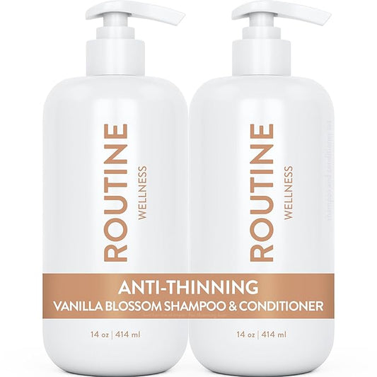 Routine Wellness Anti-Thinning Shampoo and Conditioner Set for Thinning Hair - Biotin DHT Blocker Women & Men - Color Safe Shampoo for Hair Loss & Healthier Hair - Vanilla Blossom (Pack of 2)-VivaGrace Women