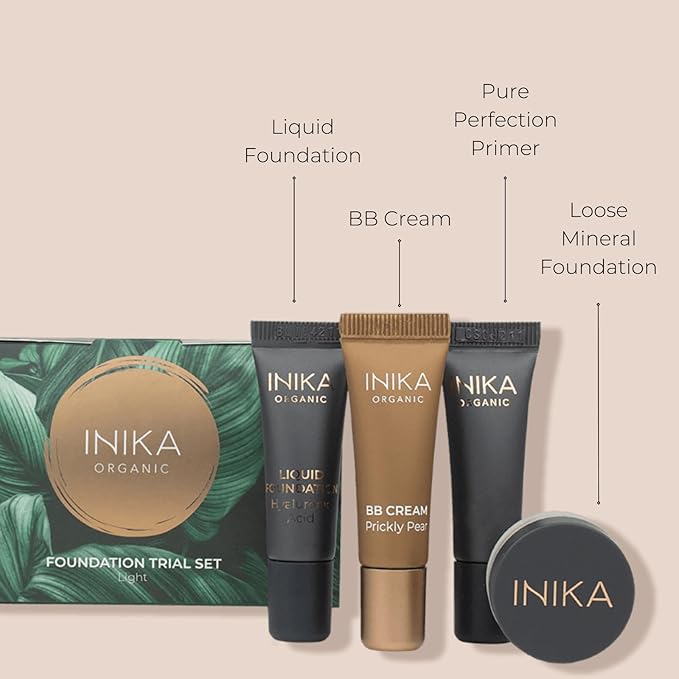 INIKA Organic Foundation Trial Set, Natural Mineral essentials kit, Vegan, Cruelty-Free, Paraben-Free, Rich in Antioxidants and Essential Fatty Acids, Comes in Sustainable Packaging - Medium-VivaGrace Women