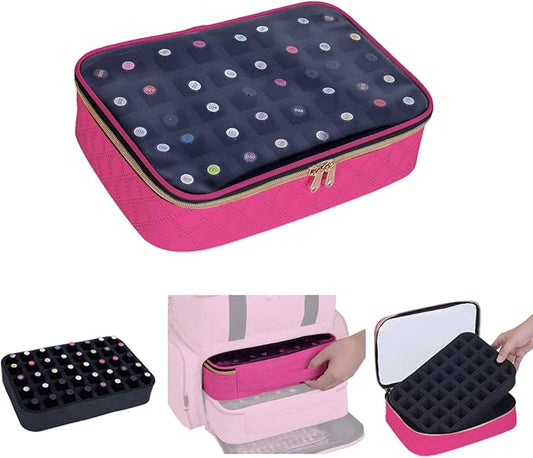 Nail Polish Bag organizer-Holds 40 bottles(15ml-0.5fl.oz)，Nail Polish Carrying Case Clear Multifunctional Cosmetic Travel Cases Makeup Bags Rose Red