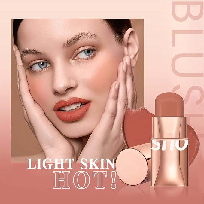 Cream Blush Stick for Cheeks Makeup,Waterproof Blush Face Stick Multi-Use Lip and Cheek Tint,Matte Finish Lightweight Easy to Blend Natural Cream Blusher Makeup for All Skin Tones-Coral Red-VivaGrace Women