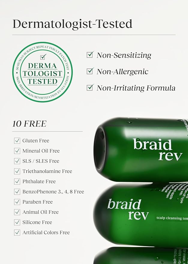 Braid Rev Scalp Cleansing Toner for Braiding Hair, Apple Cider Vinegar Scalp Treatment Exfoliator, No-Rinse, Scalp Treatment for Dry & Itchy, Moisturizing Braid, Detoxify, 6.76 Fl Oz-VivaGrace Women