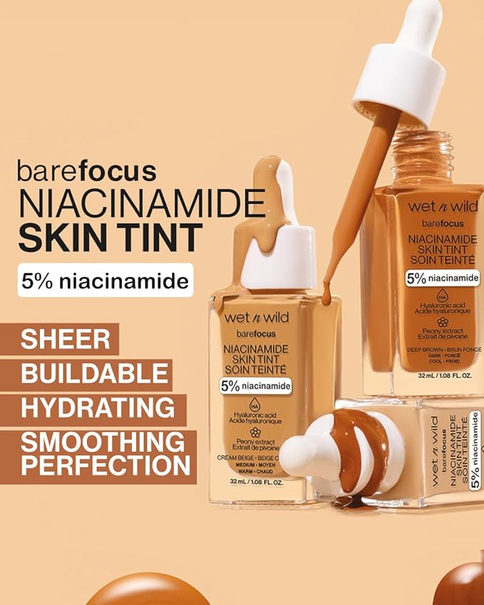 wet n wild Bare Focus Skin Tint, 5% Niacinamide Enriched, Buildable Sheer Lightweight Coverage, Natural Radiant Finish, Hyaluronic & Vitamin Hydration Boost, Cruelty-Free & Vegan - Fair Beige-VivaGrace Women