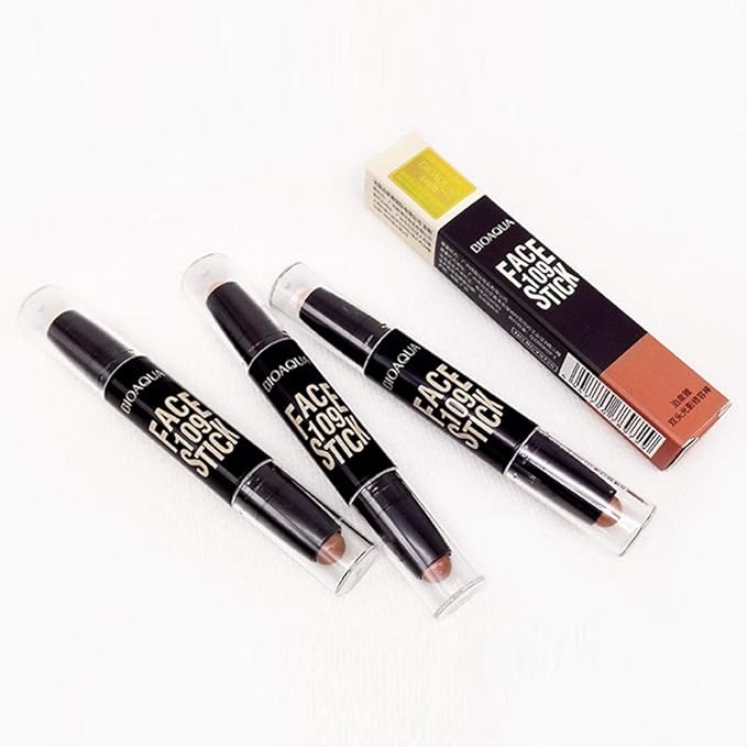 BIOAQUA Play 109 Face Stick Contour Duo 2 in 1 Highlighter Pencil (#02 IVORY WHITE / LIGHT COFFEE)-VivaGrace Women