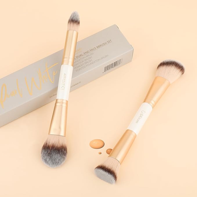 DUcare Makeup Brushes Duo End Foundation Contour Powder and Buffer Brush Bronzer Double Makeup Brush Set 2Pcs white-VivaGrace Women