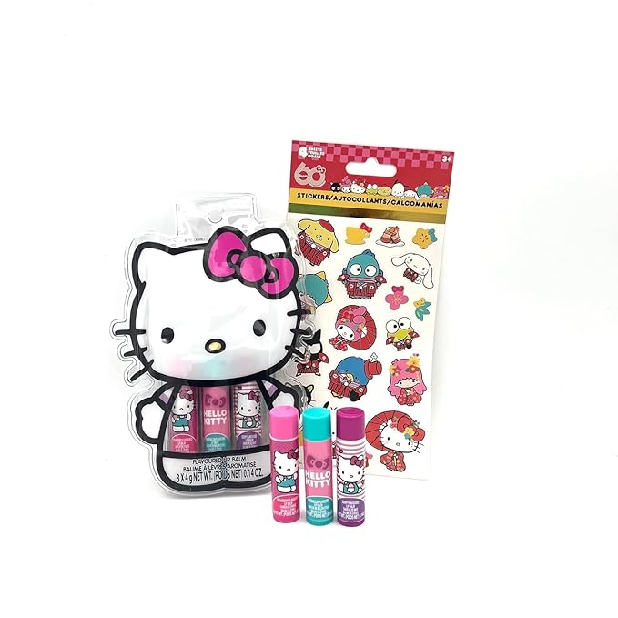 Hello Kitty 3pk Lip Balm Set with Stickers and Pouch-VivaGrace Women