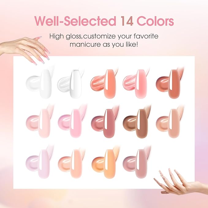 ROSALIND Poly Nail Gel Kit -14 Colors +72 Nail Art Accessories kit Nude Pink Poly Nails Gel Kit Starter Kit with Mini UV Lamp Slip Solution Basic Poly Nail Art Tools for Beginners with Everything-VivaGrace Women