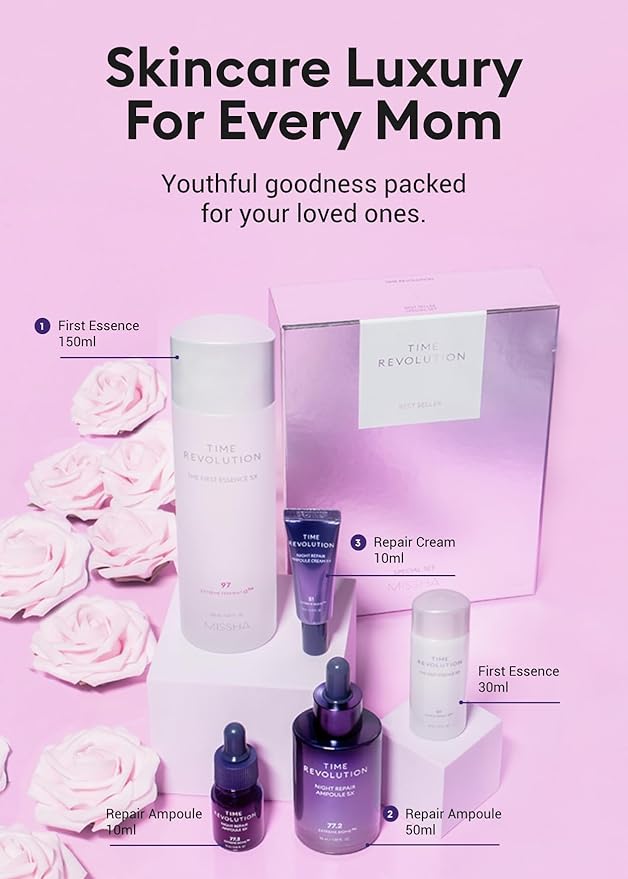 MISSHA Time Revolution Gift Set The First Essence 5X & Night Repair Ampoule 5X for Radiant, Youthful Skin-VivaGrace Women