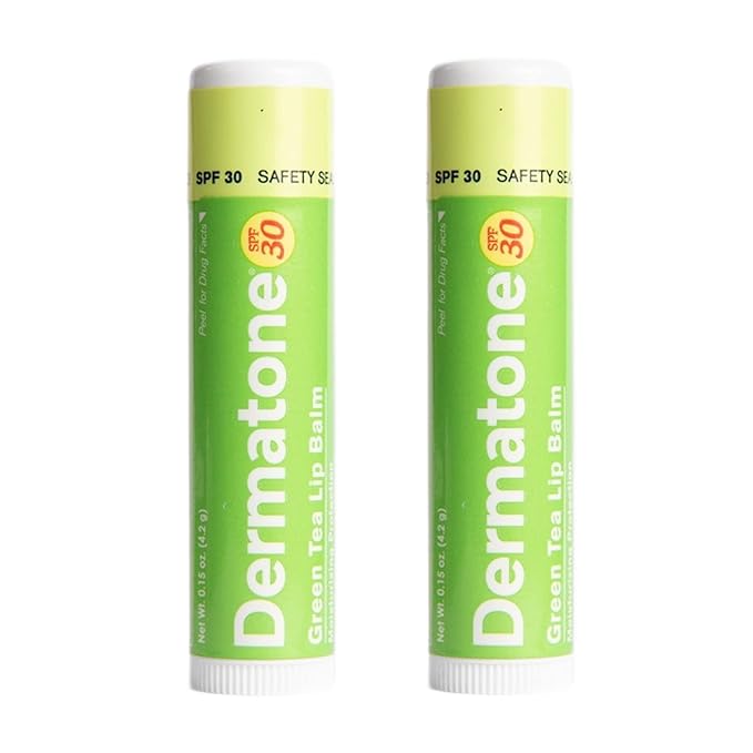 Dermatone Green Tea Lip Balm SPF 30 | Lip Balm with Sunscreen | Moisturizing with Aloe and Vitamin E | Medicated to Soothe & Replenish Chapped and Cracked Lips (Green Tea Lip Balm, 0.15oz Pack of 2)-VivaGrace Women
