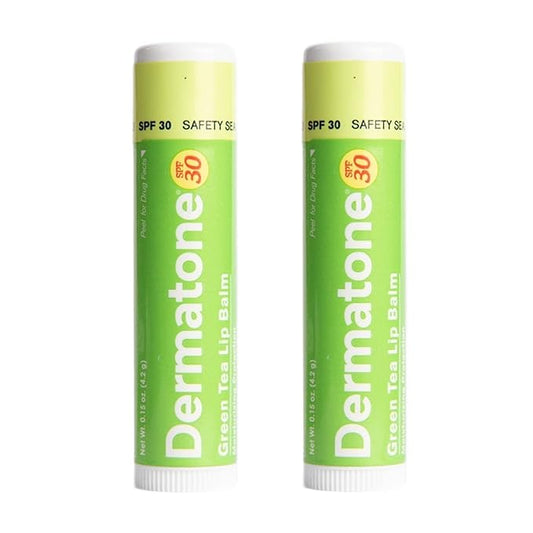 Dermatone Green Tea Lip Balm SPF 30 | Lip Balm with Sunscreen | Moisturizing with Aloe and Vitamin E | Medicated to Soothe & Replenish Chapped and Cracked Lips (Green Tea Lip Balm, 0.15oz Pack of 2)-VivaGrace Women