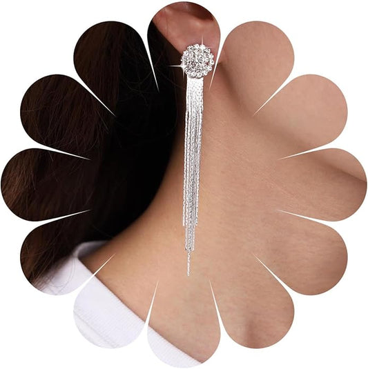 Vintage Crystal Chandelier Dangle Earrings Rhinestone Tassel Chain Earrings Wedding Chandelier Earrings Silver Full Cz Chain Earrings Jewelry for Women-VivaGrace Women