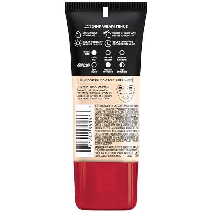 L'Oreal Paris Cosmetics Makeup Infallible Pro-Matte Liquid Longwear Foundation, True Porcelain, 1 fl oz.-VivaGrace Women