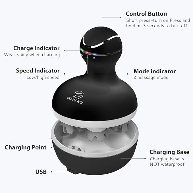 COMFIER Electric Scalp Massager, Waterproof Head Massager with Mutlti-Modes Vibration, Handheld Portable Head Scratcher for Hair Growth, Dog Cat Massager for Deep Clean and Stress Relax-VivaGrace Women