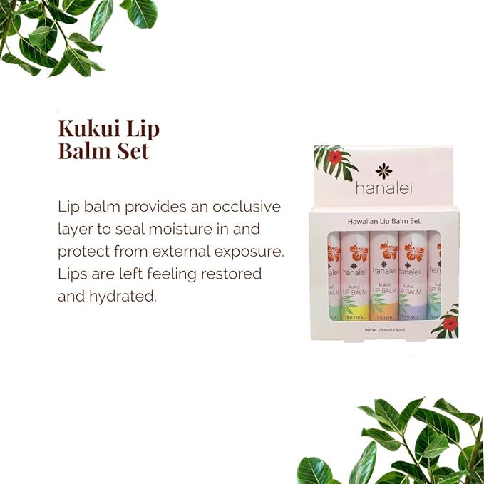 Hanalei Lip Balm and Moisturizer - Natural Kukui Oil, Beeswax Lip Moisturizer - Replenish and Repair Dry, Chapped Lips - Variety Pack (5 Tubes)-VivaGrace Women