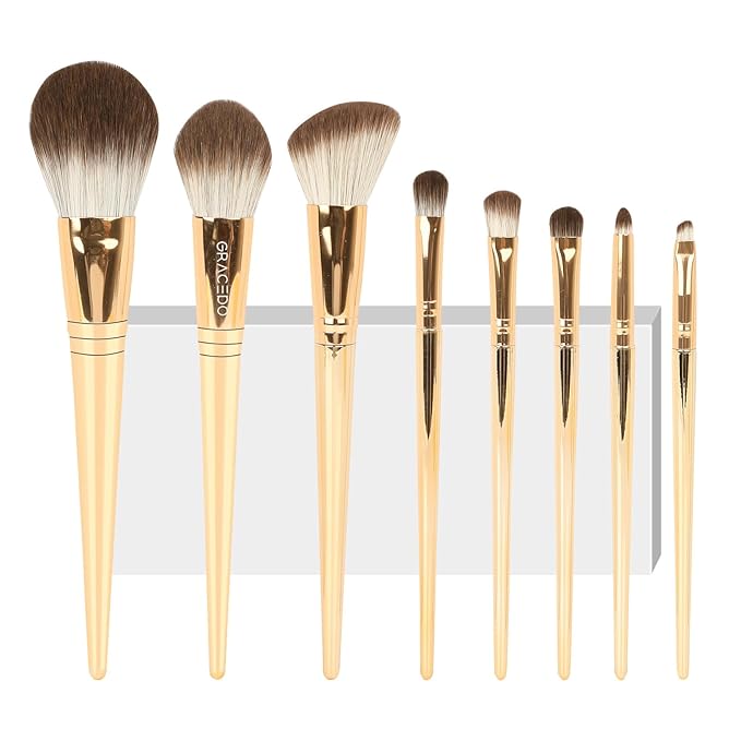 8pcs Gold Makeup Brush Set for All Skill Levels Easy Clean Soft Lint Free Brushes Travel Friendly Kit Foundation Powder Eyeshadow Blush Contour-VivaGrace Women