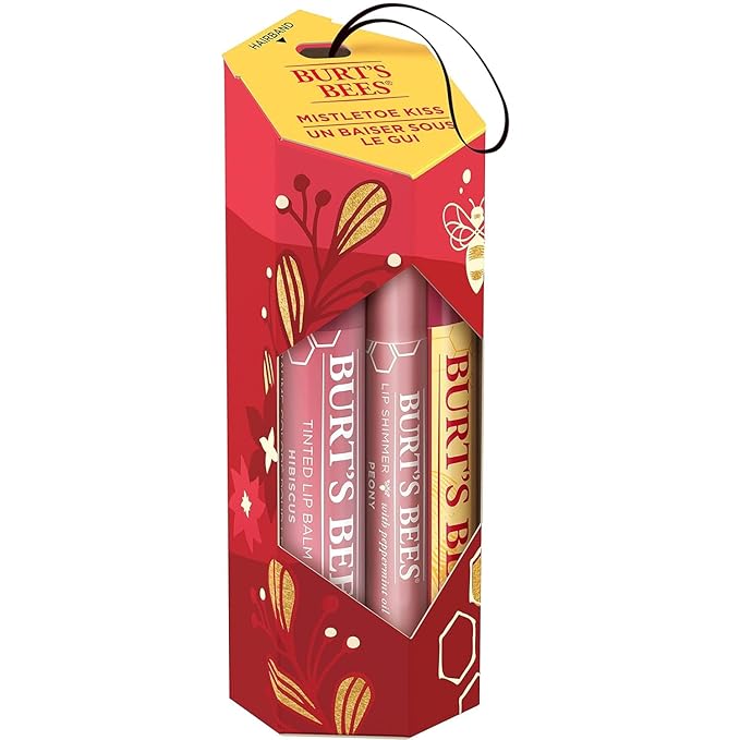 Burt's Bees Mistletoe Kiss Lip Care Stocking Stuffers Holiday Gift Set, Mistletoe Kiss Set, Pomegranate, Peony & Hibiscus-VivaGrace Women