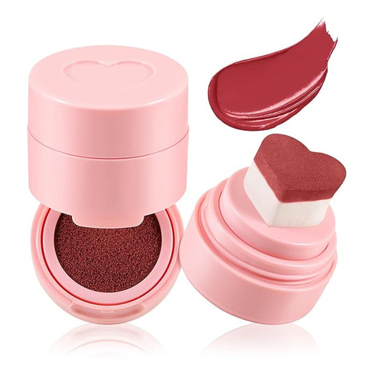Boobeen Liquid Blush for Cheeks, Buildable & Blendable Face Blusher, Cheek Stamp Blush with Heart-shaped Applicator, Lightweight Air Cushion Blush for Velvet Matte Finish-VivaGrace Women
