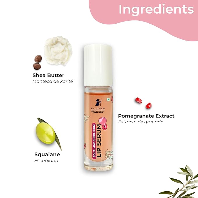 Pilgrim Squalane Bubblegum Lip Serum | Enriched with Shea Butter & Pomegranate Extract | Hydrating Lip Plumper Serum | Repairs Cracked Lips | Reveals Soft & Glossy Lips | 0.20 Fl Oz/6ml-VivaGrace Women