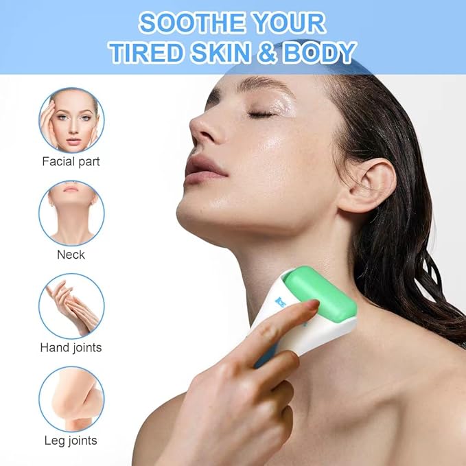 ONLYSKY BEAUTY Ice Roller Face Cooling Cold Roller for Body Eyes Face Skin Care Tools, Roller Cooling Roller for Women & Men（Blue Handle+Green Roller-VivaGrace Women