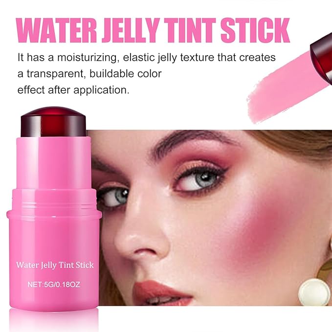Milk Cooling Water Jelly Tint Blush Stick Face Makeup, Sheer Lip & Cheek Stain, Buildable Watercolor Finish,Vegan, Cruelty Free - 0.18 fl oz (POPPY PINK)-VivaGrace Women