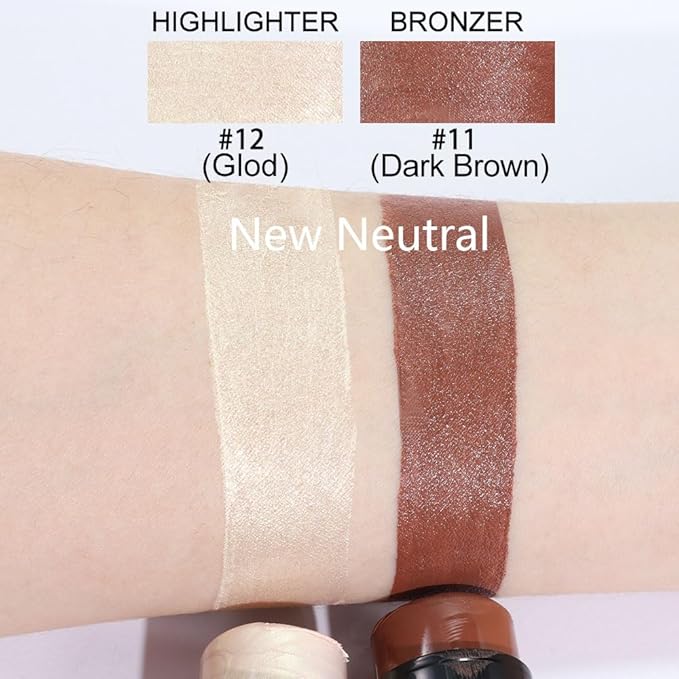 evpct 2Pcs Face Cream Contour Bronzer Sticks Makeup Highlighter Highlight Dark Brown Gold Creme Cheek Contour Sticks contorno en crema Bronzing Foundation Face Contour Stick Kit, 11+12 New Neutral-VivaGrace Women